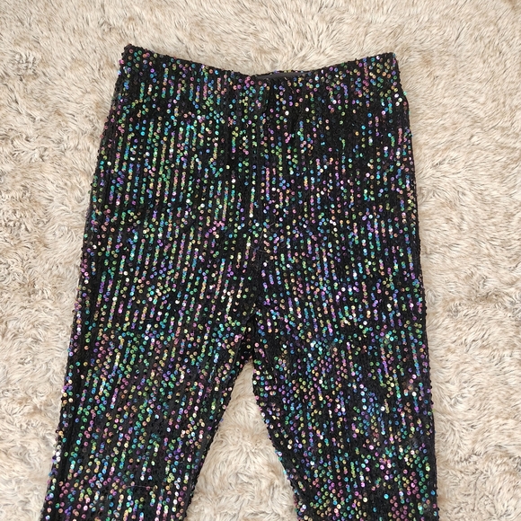 Free People‎ Sequin Festival Flares Stretchy Black Bell Bottoms Women's Large - Picture 5 of 11
